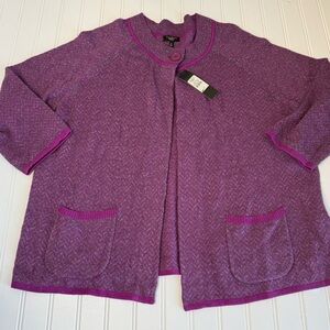 Talbots Women Cardigan Sweater Button Purple Wool Angora Cashmere 1X NEW 1711